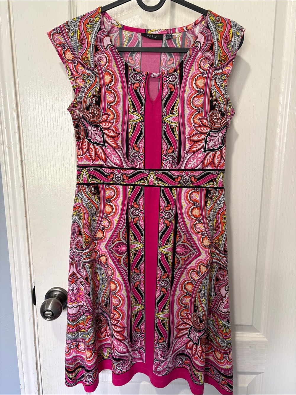 Apt. 9 Pink Paisley Fit & Flare Midi Dress with Black Trim